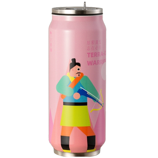 几何兵马俑可乐罐保温杯男女便携吸管水杯创意礼品高颜值潮流杯子