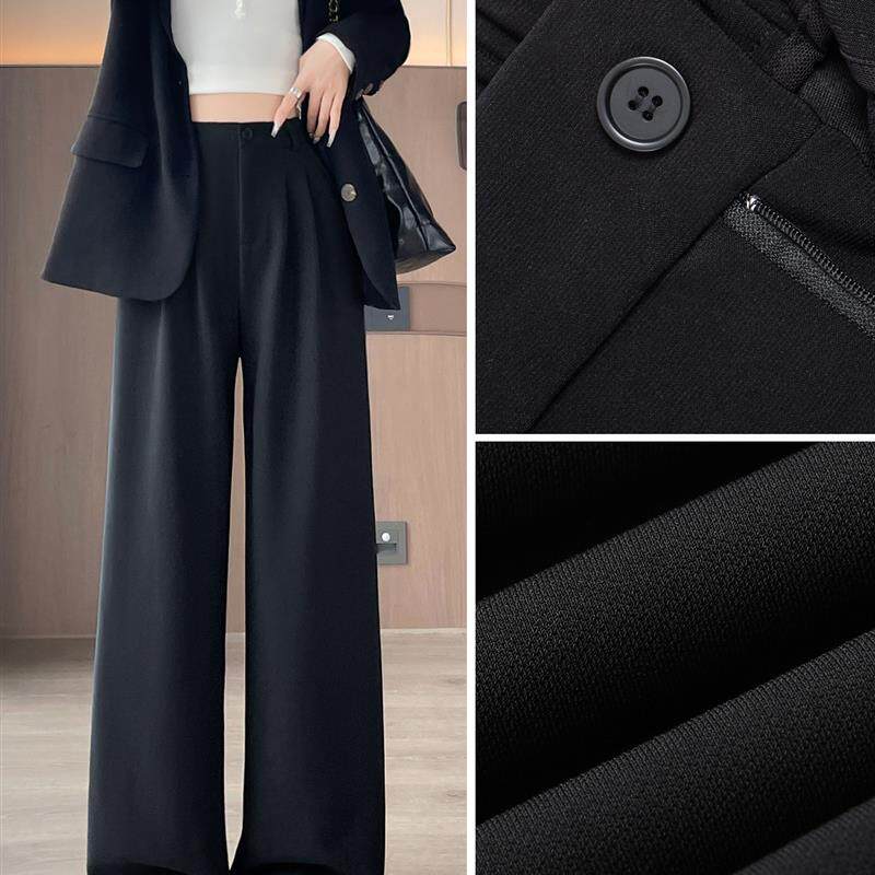 黑色阔腿裤子女秋季2026新款高级感垂感窄版直筒小个子休闲西装裤