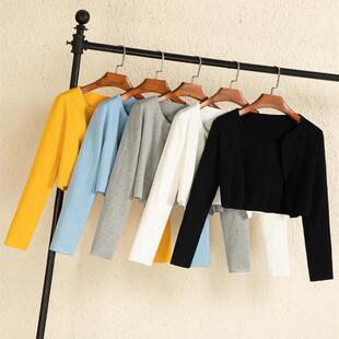 现货2026春秋高腰圆领短款上衣小个子针织衫开衫女士毛衣外套女