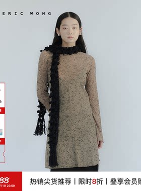 古力娜扎同款印花细闪透感连衣裙