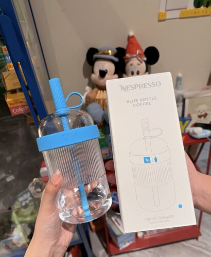 Nespresso蓝瓶子冰摇杯tritan吸管杯便携式透明杯随行咖啡杯540ml