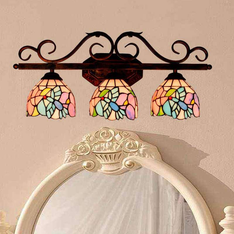 欧琈蒂凡尼复古田园彩色玻璃浴室镜前灯美式走廊酒吧餐厅三头壁灯
