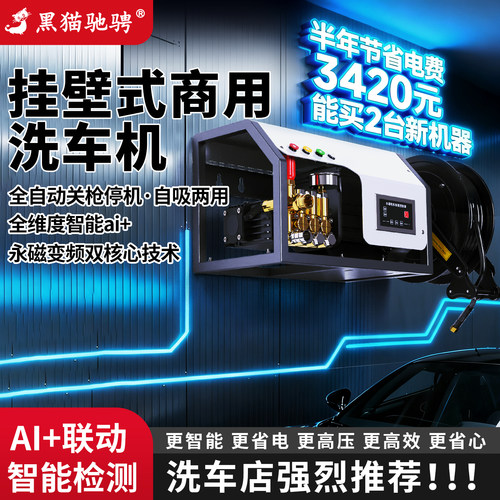 黑猫驰骋壁挂式商用洗车机220V大功率洗车店专用变频超高压清洗机