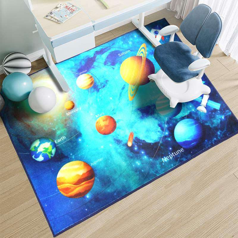 捷成地毯 家用现货儿童地毯 卡通宇宙星空地垫儿童房床边毯可机洗