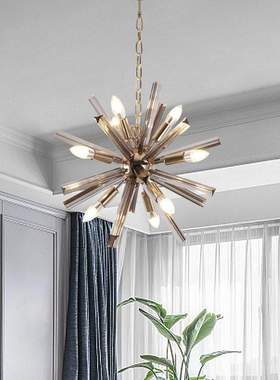 烟灰色水晶吊线灯圆球玻璃吊灯水晶灯蒲公英吊灯客厅大厅loft吊灯