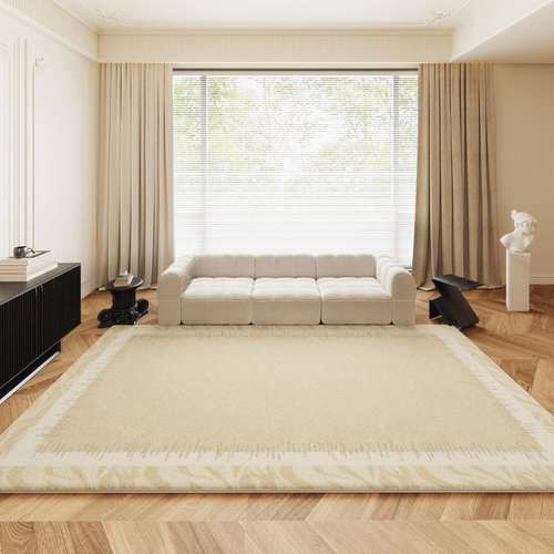 法式客厅地毯奶油风仿羊绒家用2024新款床边毯地垫 卧室地毯