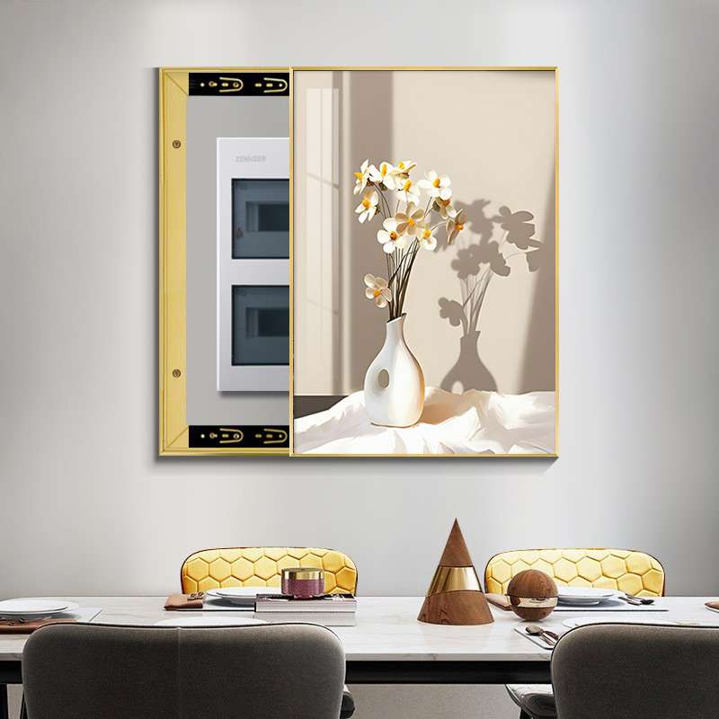 电表箱装饰画竖款北欧花卉遮挡配电箱网关盒电闸箱晶瓷挂画免打孔图片