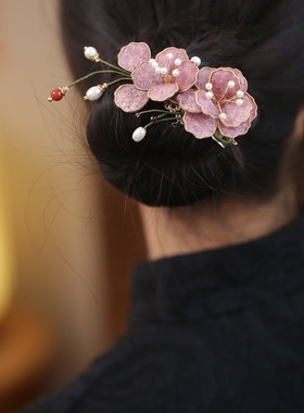 古风掐丝花朵发夹女成人紫色边夹秋冬后脑勺鸭嘴夹发卡半扎发头饰