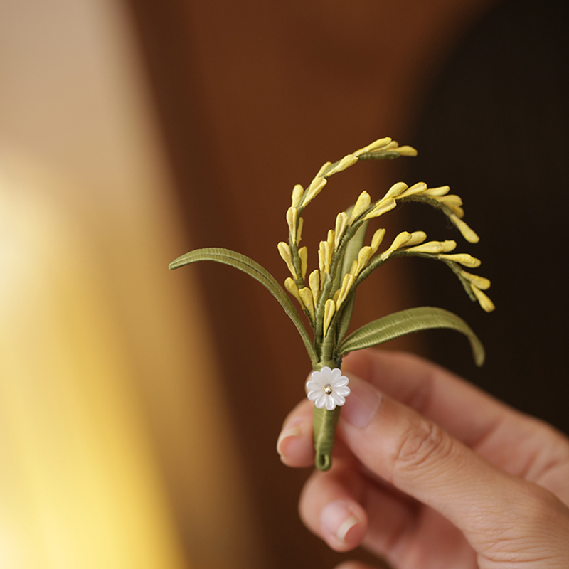 中国风搭旗袍汉服缠花麦穗胸针女