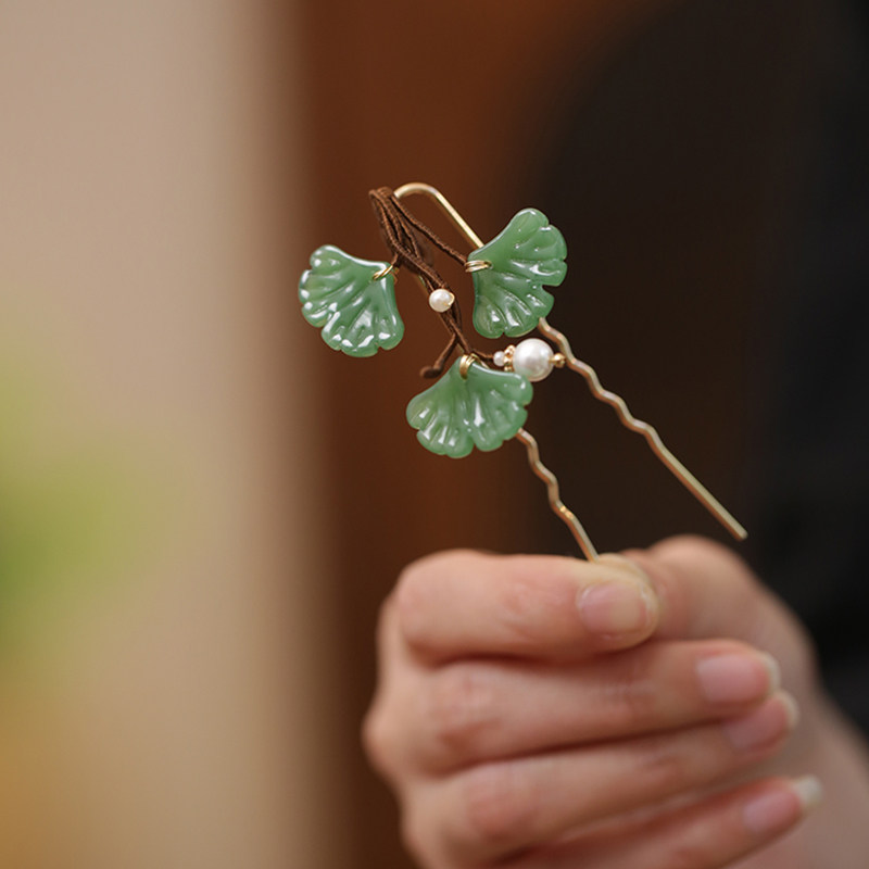 银杏叶绿色发簪日常通勤发钗短簪子u型女童发饰古风汉服旗袍头饰,饰品/流行首饰/时尚饰品新,发饰,淘宝优惠券,粉丝福利购,淘宝优惠卷