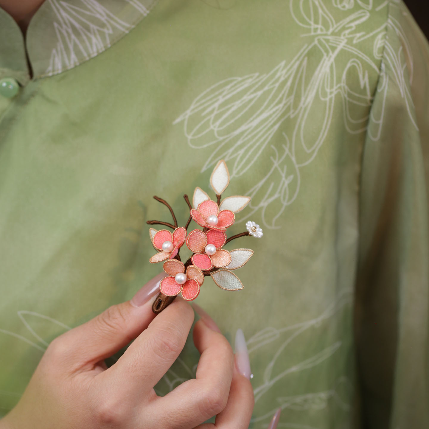 中式桔色花朵旗袍胸针衣服配饰品图片