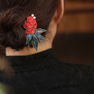 红色发饰订婚小鱼发簪日常通勤发髻簪子u型旗袍发钗插梳中式头饰