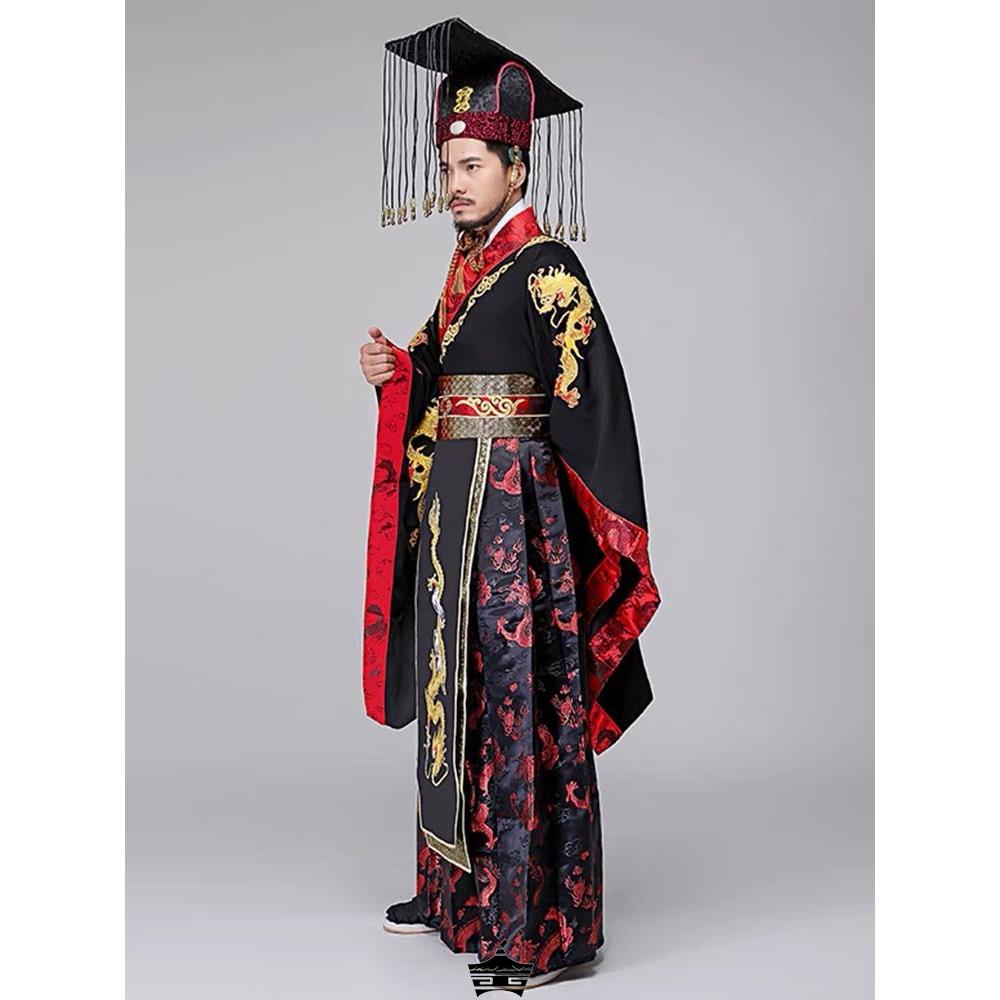 古装男古代帝王服皇帝皇上黑色龙袍秦始皇戏服演出服装祭祀主持服