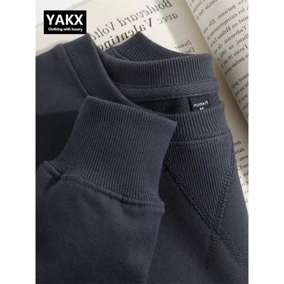 高端重磅纯棉圆领卫衣男士2025新款春秋冬季美式宽松打底衫男款潮