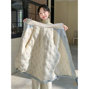 蓝色大学风格派克羽绒服女子2024冬季新款式今年流行的休闲温暖90