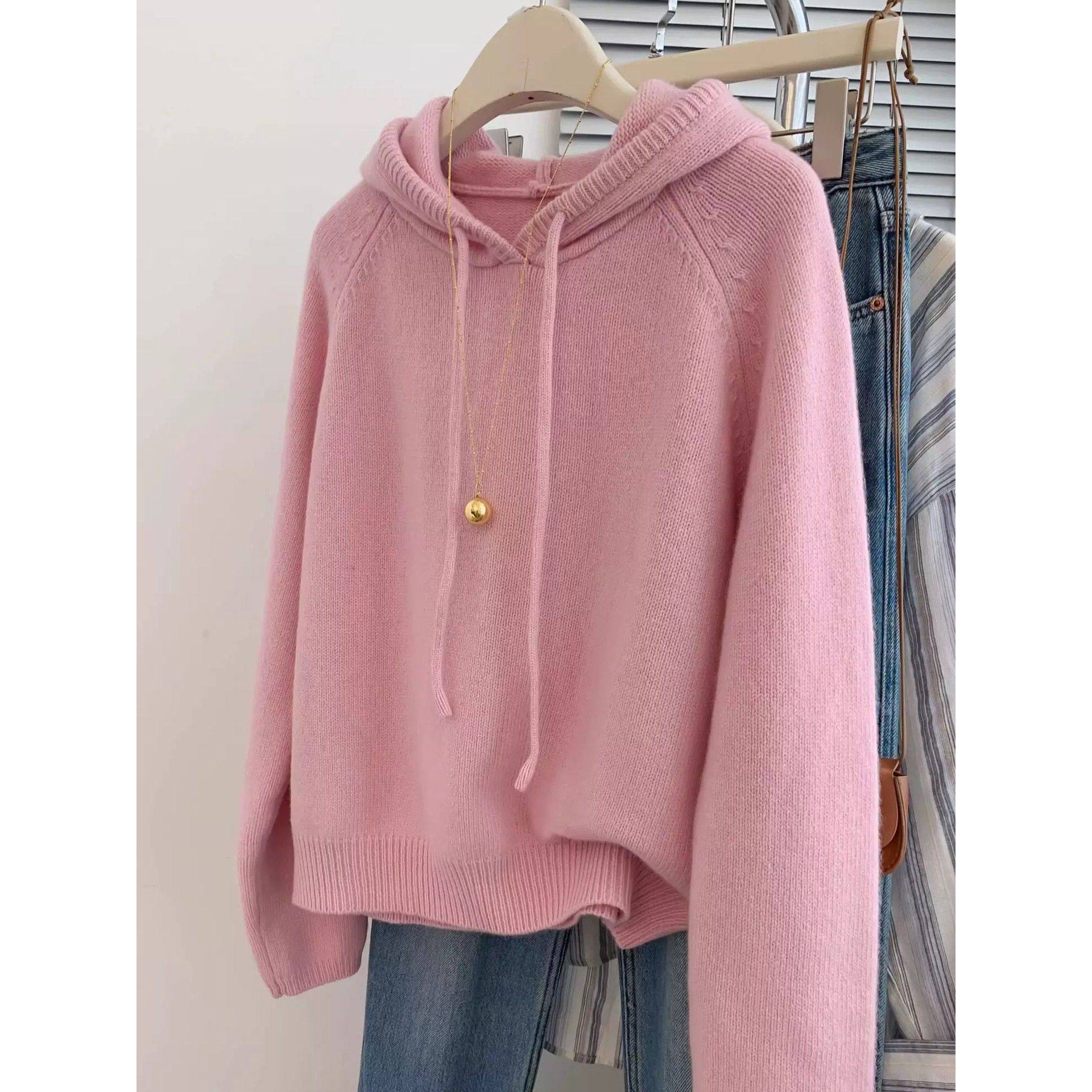 2025冬季粉色连帽针织衫女纯山羊绒欧货高端加厚秋冬带帽打底毛衣,女装/女士精品,毛针织衫,淘宝优惠券,粉丝福利购,淘宝优惠卷
