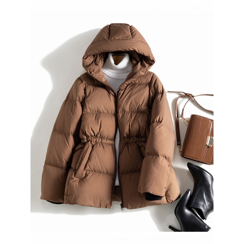 法国Rouje Moaks白鹅绒连帽羽绒服90女冬新款显瘦系带收腰短外套