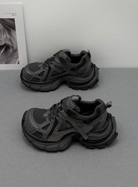 A.D Hepburn 真皮加绒老爹鞋女2025年秋冬新款厚底增高休闲运动鞋