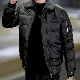 冬季高端拼接多口袋翻领白鸭绒羽绒服男短款修身欧货时尚外套加厚