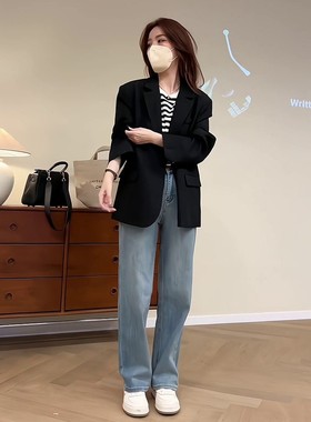 Wfyo/黑色女式小西装夹克2025春季新款韩式街头风格小高端休闲套