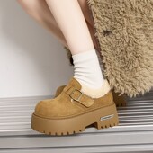 勃肯鞋 7cm增高厚底雪地靴女加绒皮毛一体大棉鞋 定制版 纯羊毛