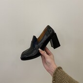 小皮鞋 ins 手工小牛皮粗跟乐福鞋 高跟深口单鞋 韩国订单 巨舒服