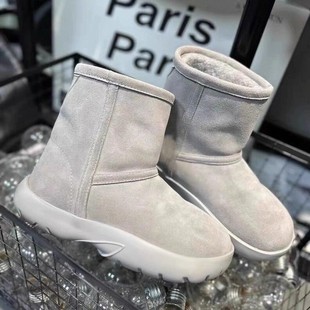 欧洲站2025冬季新款真皮厚底雪地靴女加绒加厚棉靴羊皮毛一体短靴