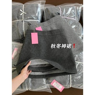 Rouje Dsyle秋冬灰色毛呢半身裙女小个子高腰宽松显瘦a字包臀短裙