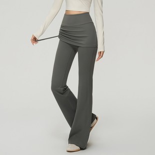 LULU VURU假两件瑜伽微喇裤女高腰普拉提健身裤跑步训练运动长裤