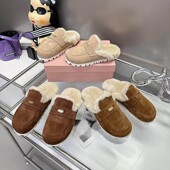 保暖羊毛真皮外穿休闲鞋 欧货2025新款 复古金币包头毛毛拖ins冬季