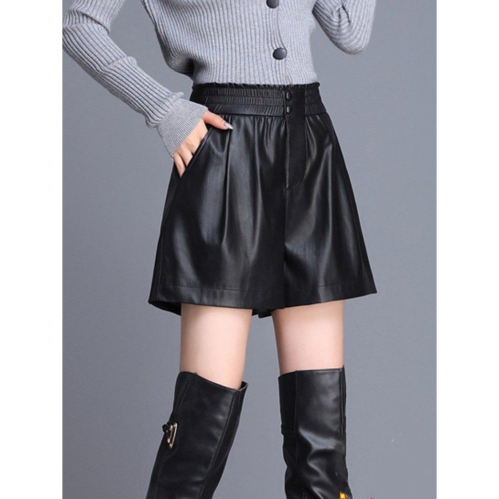 潮牌海宁真皮皮裤女秋冬新款松紧高腰阔腿短裤绵羊皮百搭外穿靴裤,女装/女士精品,休闲裤,淘宝优惠券,粉丝福利购,淘宝优惠卷