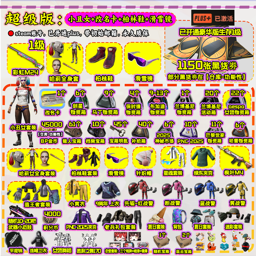 绝地求生帐号pubg80级500级竞技排位带改名卡保时捷物资箱开箱号