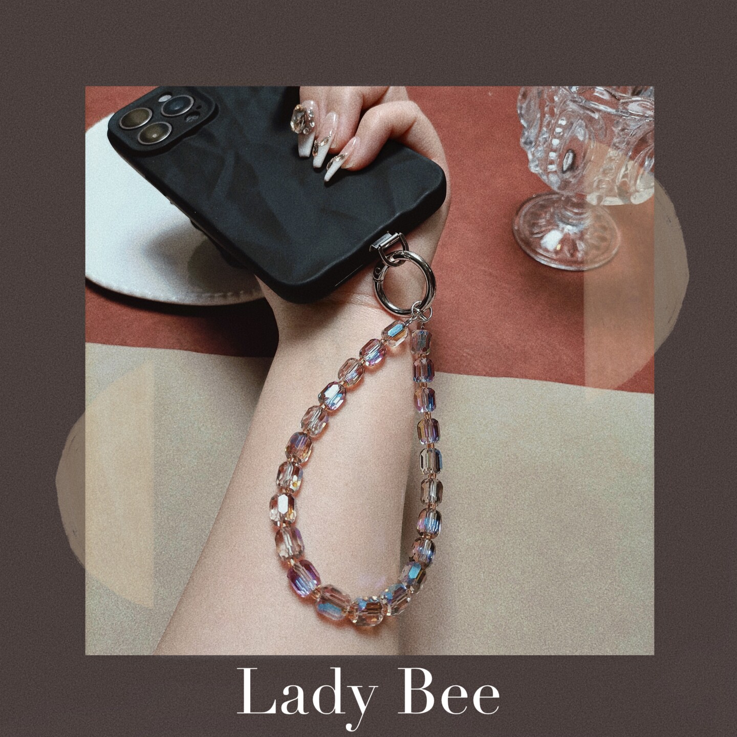 【碎糖】高颜值水晶手腕短款防丢挂链手机链手腕链手机挂链透明紫