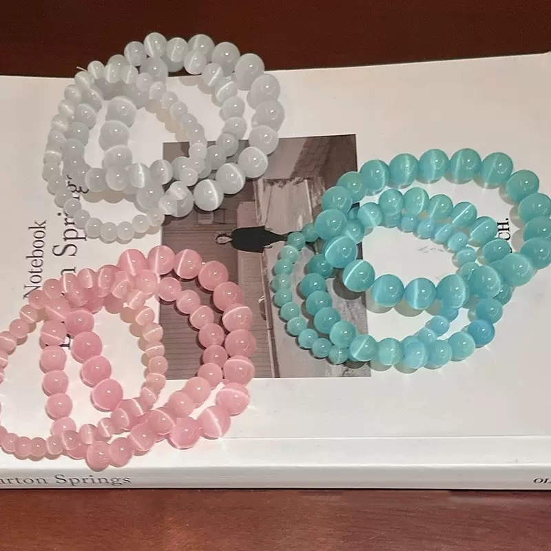 猫眼石手串女新款粉蓝白