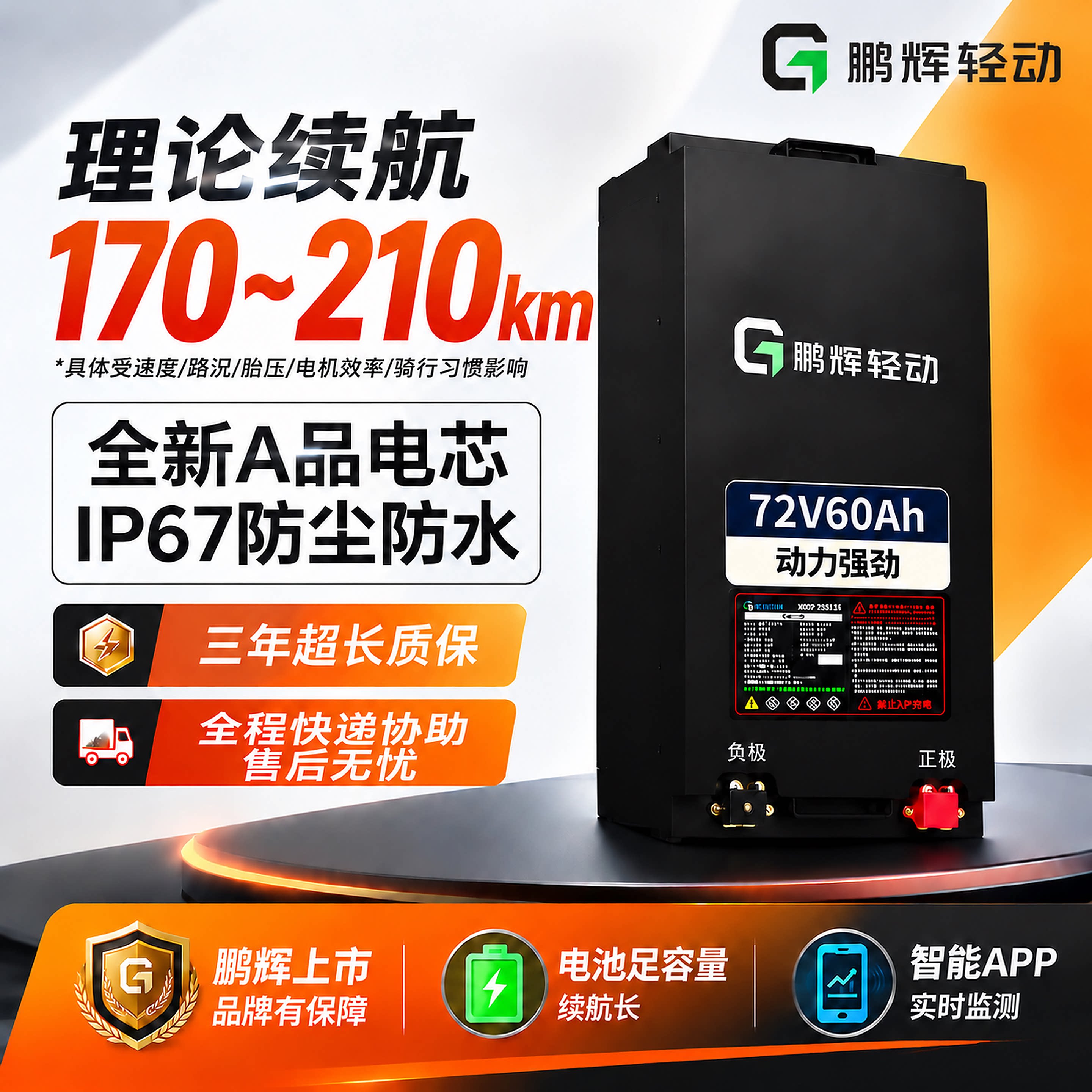 鹏辉轻动72V60Ah电摩锂电池图片