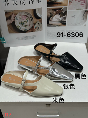 七彩青春正品2026新款欧州站时尚方头平底女休闲单鞋91-6306