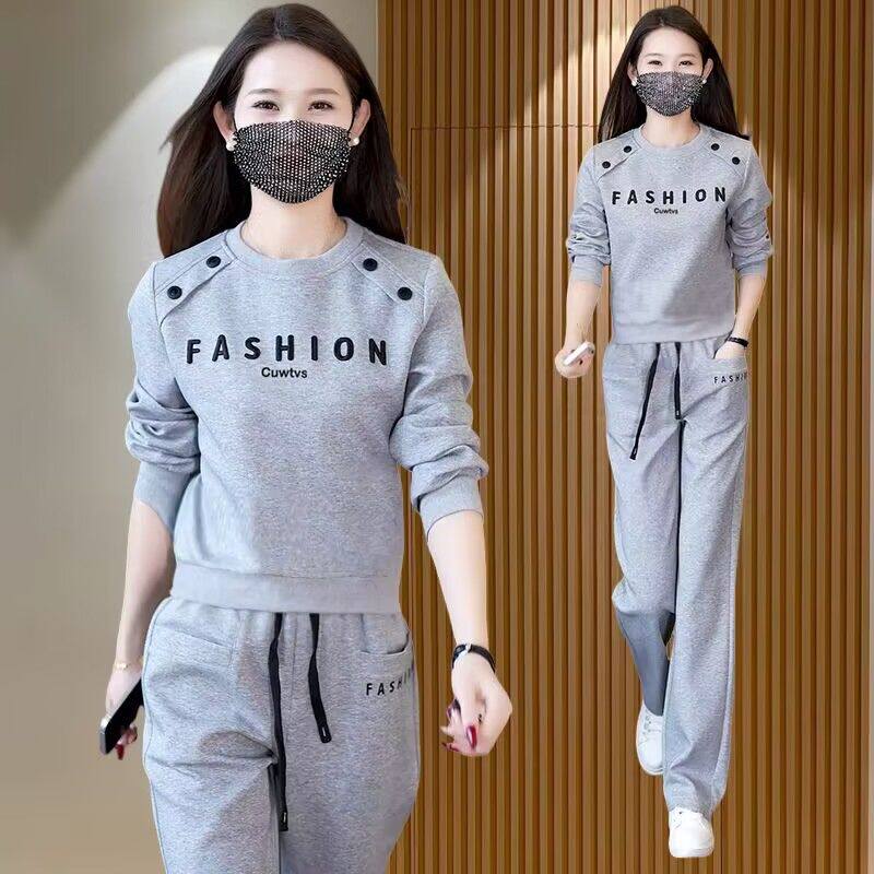 休闲运动套装2025春秋新款韩版宽松时尚阔腿裤洋气两件套女