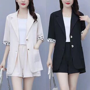 2025年夏天新款大码女装胖妹妹宽松遮肉显瘦西装短裤两件套套装女