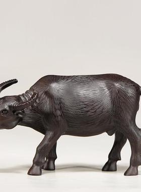 黑檀实木雕刻水牛摆件木头根雕十二生肖春耕牛家居客厅装饰工艺品