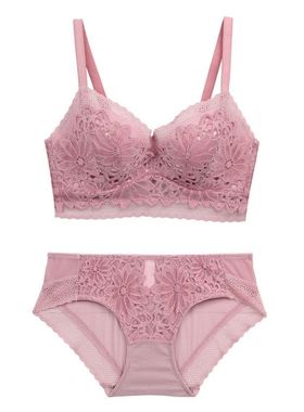3372新款无钢圈蕾丝文胸套装 超柔软舒适聚拢深V内衣套装