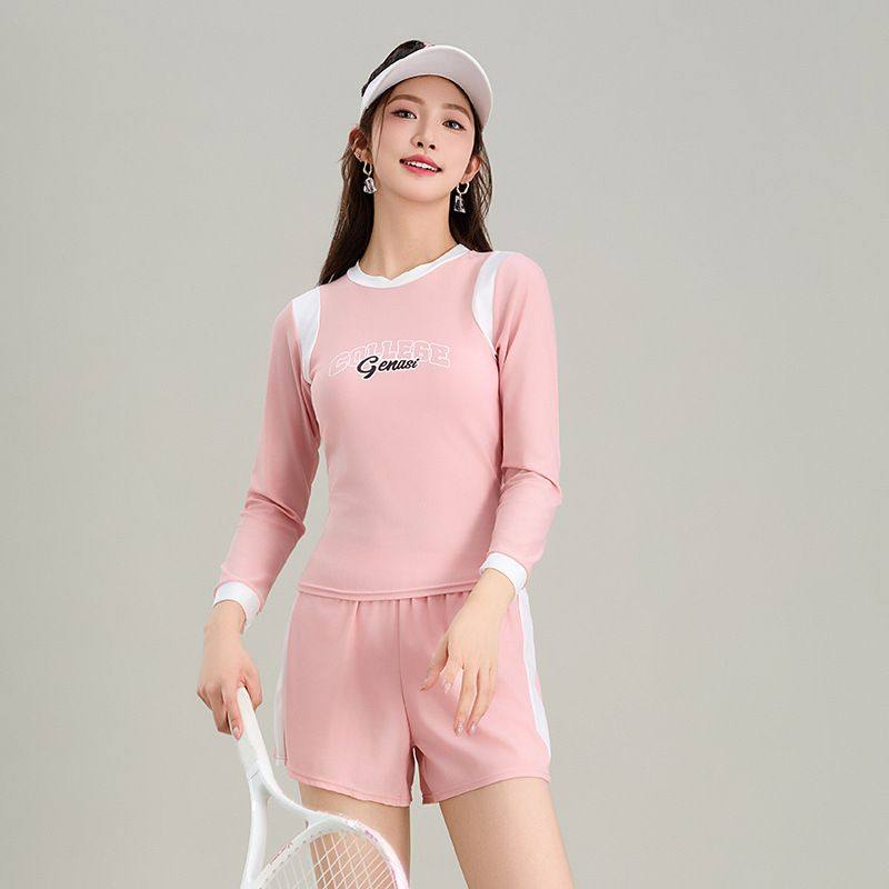 2025新款泳衣女速干透气长袖防晒款分体平角裤泡温泉度假泳衣