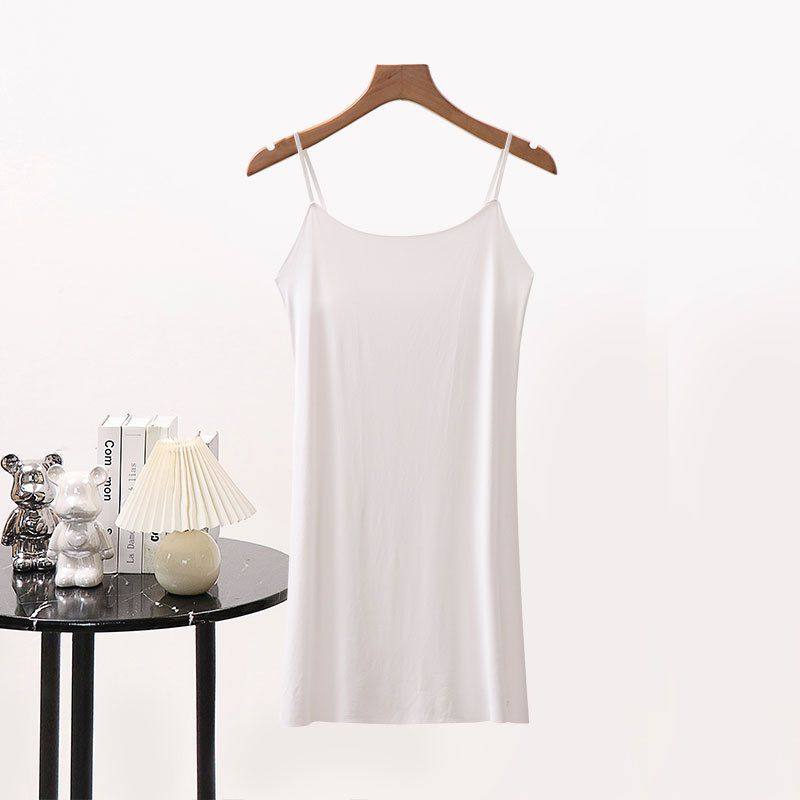 夏季冰丝无痕背心女中长款超薄丝滑细带美背吊带睡裙打底内搭衬裙