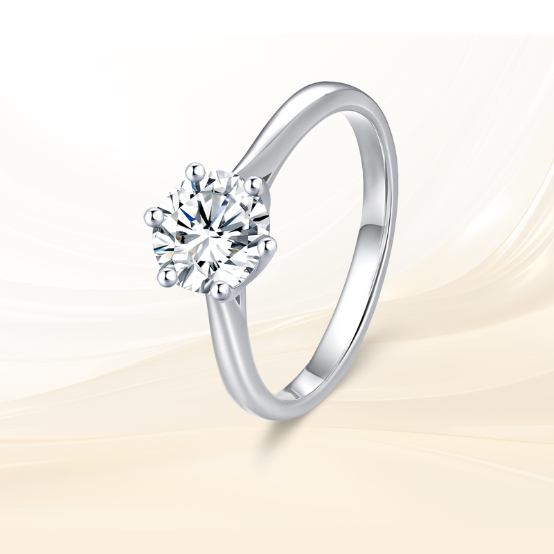 千安珠宝 18K金培育钻石戒指求婚一克拉结婚50分渐变细六爪真钻戒