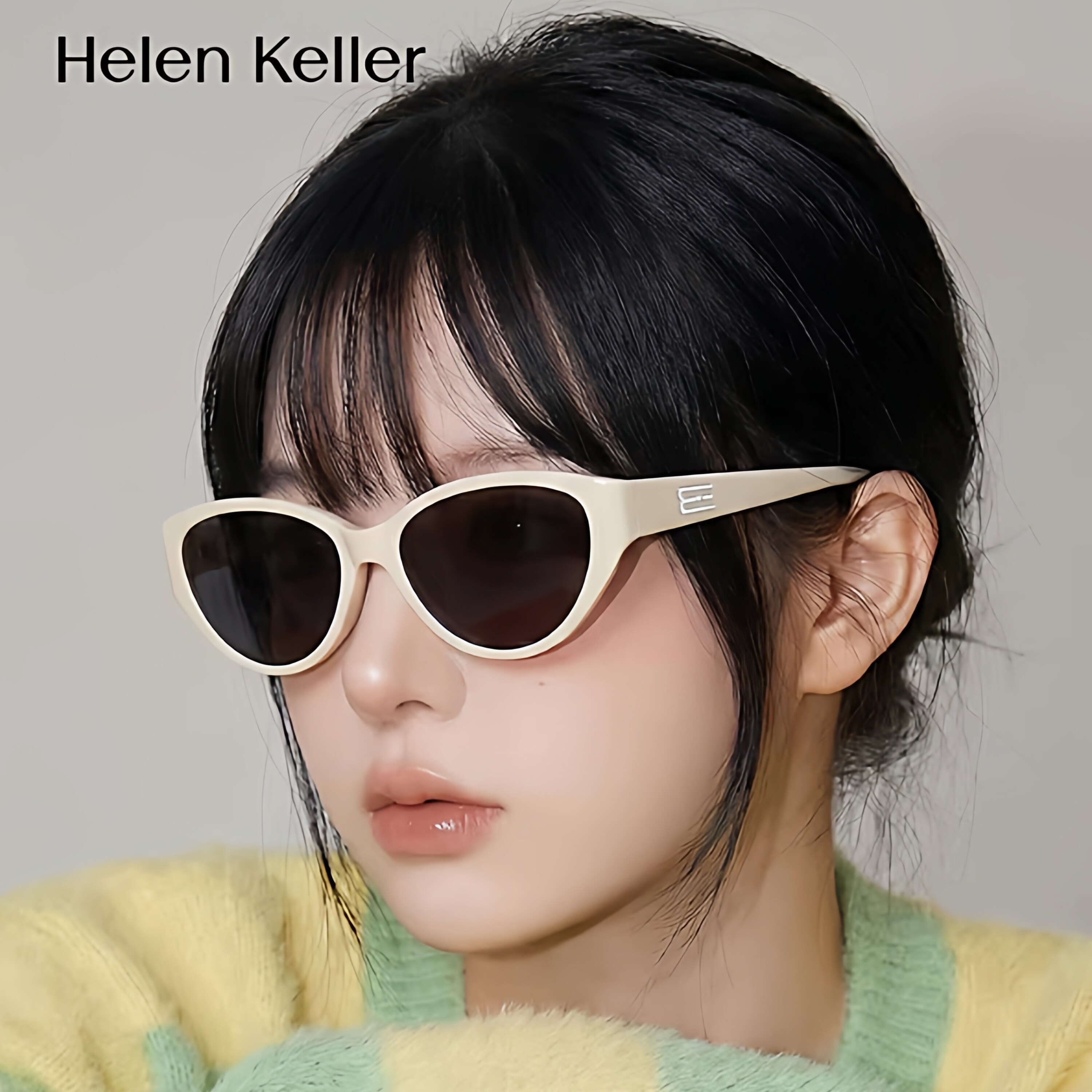 海伦凯勒白框墨镜女款2026新款带度数防紫外线偏光太阳眼镜