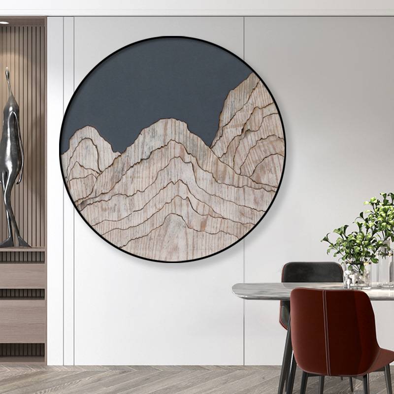 玄关新中式装饰画客厅沙发背景圆形壁画墨绿色茶室书房挂画定 制图片