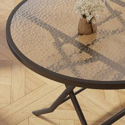 7K折折叠桌家用餐桌户外阳台桌钢化璃茶几吃饭圆桌可叠方F7759T8M