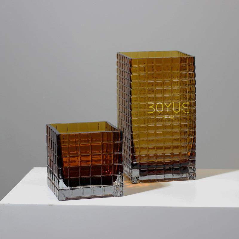 现代简约水茶色晶鲜玻璃花插花水养样板间客厅餐厅水AKG培花软瓶