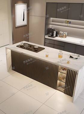 沃顿岩板岛台单独工业风KKM厅桌大理餐边柜吧客台石做饭中岛台餐