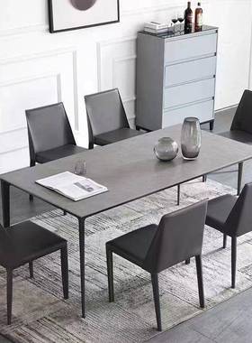 式岩板餐金椅组合极简铝VAP合纯白色轻奢现代简桌约长方形家意用