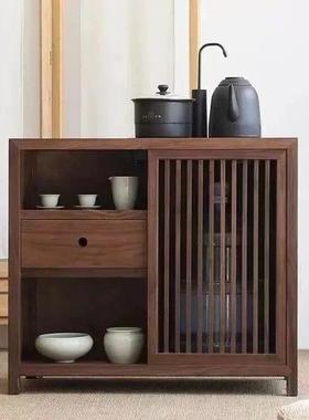 新中式边老榆木茶水柜一体桌柜多能功储FRQ物柜厅烧水柜全自客动